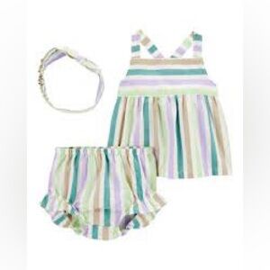 Carter's 3pc Baby Girl Multi-striped
Blouse, Diaper Cover and Headwrap